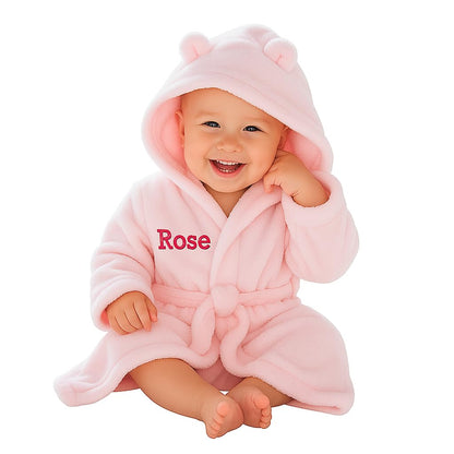 Hoolaroo Personalised Baby Dressing Gown Baby Dressing Gown Robe With Teddy Ears Bath Robe Towel Personalised Gifts Girl Boy Clothing Pink 12-18 Months