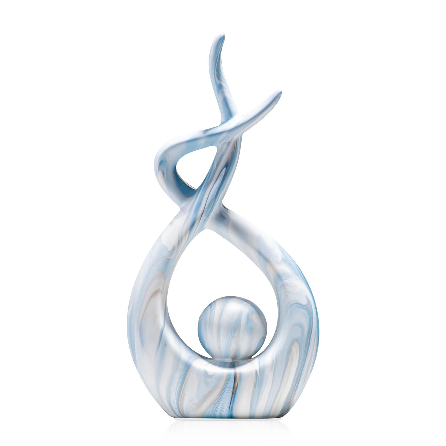 TZIZO Large Sculpture Home Decor, Blue Table Centerpiece for Dining Room, Ceramic Statues Abstract Art Mantle Decor, Modern Room Decor Accents, Blue Marble Living Room Decoration (12.2" H × 6.3" W)