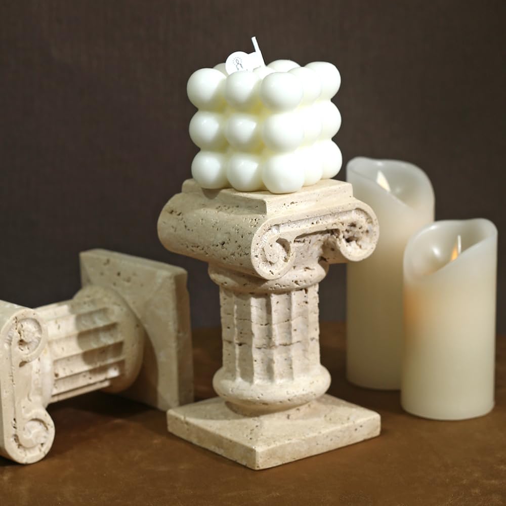 DUANYAN Travertine Roman Pillar Statues Small Sculpture Decor for Coffe Table, Decorative Pillar for Living Room Bedroom Bookshelf Display, Mini Roman Columns, Tabletop Elegant Stone Statue