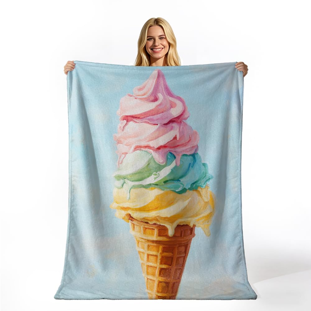 GXYAOYZG Rainbow Ice Cream Throw Blanket Swirl Cone Flannel Soft Cozy Colorful Summer Dessert Art for Couch Bed Sofa Gift Kids Girls Women Sweet Tooth (49" x 59")
