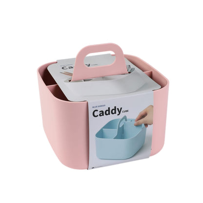 BLUE GINKGO Small Stackable Organizer Caddy – Korean-Made Portable Tote for Bathroom, Office, Crafts, or School Supplies (Square, Pink)