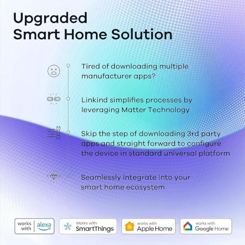 Linkind Matter Smart RGBTW Bulb, E27 Smart Bulb, Smart LED Light Bulbs Screw, 9W, 806lm, Smart Led Bulb with Music Sync,Works with Apple Home/Siri/Google Home/Alexa/SmartThings, 2 Pack