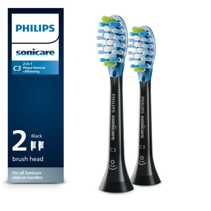 Philips Sonicare Genuine C3 Premium Plaque Control Toothbrush Heads, One Year Supply, 2 Brush Heads, Black, HX9044/95