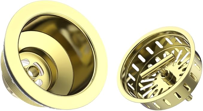 KONE 3-1/2 Inch Kitchen Sink Drain Assembly Stainless Steel Gold Kit