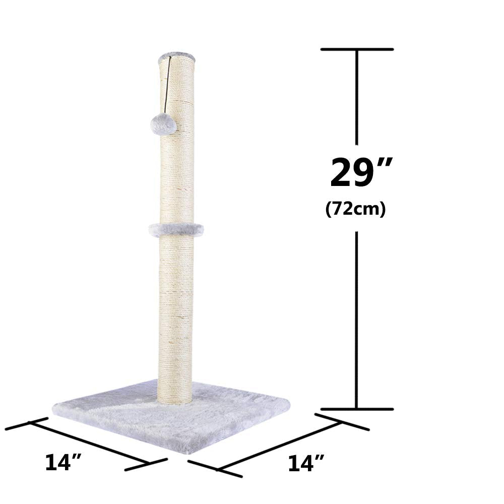 Dimaka 29" Tall Cat Scratching Post, Claw Scratcher Sisal Rope Covered Soft Smooth Plush, Vertical Scratch [Full Strectch], Modern Design 29 Inches Height (Grey)