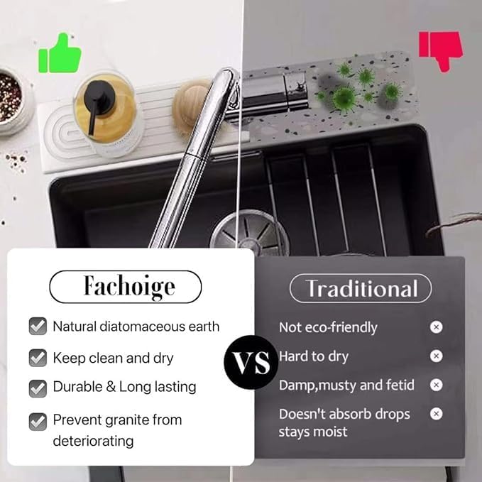Quick Drying Stone Faucet Mat for Kitchen Sink, 15.7'' Long Diatomite Sink Tray