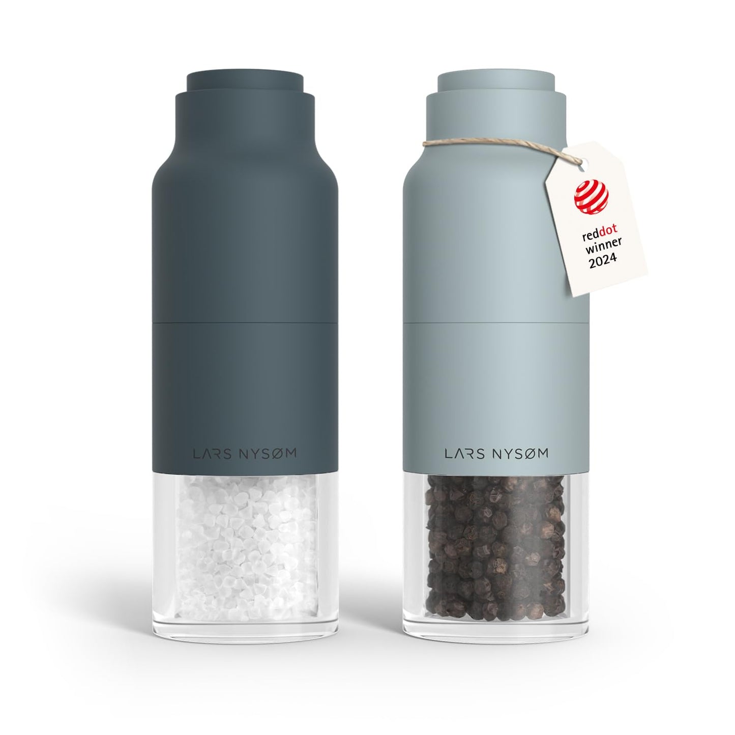 LARS NYSØM Salt and Pepper Grinder Set, Stainless Steel Manual Salt and Pepper Mills, Adjustable Ceramic Grinder, Design Spice Shakers (Blue)