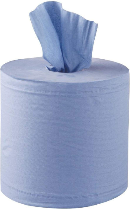 SOP-HARMA 6 x Blue Paper Rolls - 2 Ply Embossed Centre Feed - Hand Towel Tissue Rolls