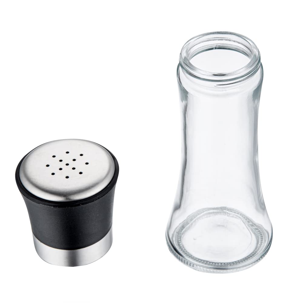 Restaurantware Vetri 6.3 Ounce Pepper Shaker, 1 Salt Shaker - Included Lid Cover, Clear Finish, Glass Spice Shaker, Refillable, Dishwashable