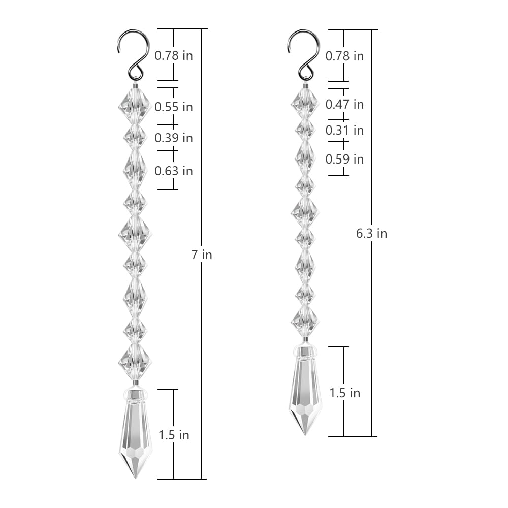 Clear Acrylic Crystal Drop Crystal Ornaments for lampshade, Chandeliers,Candlesticks Decor,Centerpieces and Christmas Tree Decoration (6 Long/7 inch+6 Short/6.3 inch) ﻿