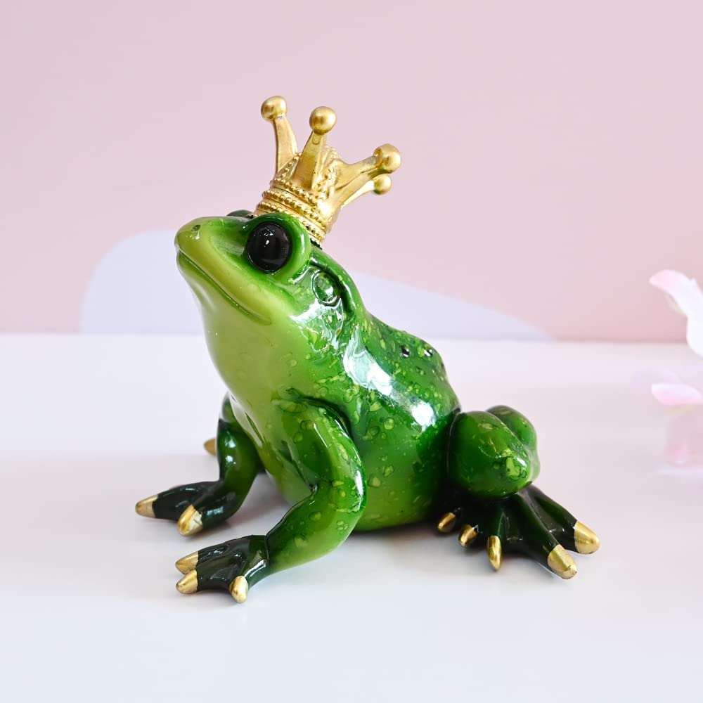 Juliahestia Frog Crown Prince Prime Bedroom Ornament Collectible Cute Figurine Statue Home Office Desk Bookcases Decorations Gifts for Women Sister Lover Room Baby Shower Decor Cake Topper