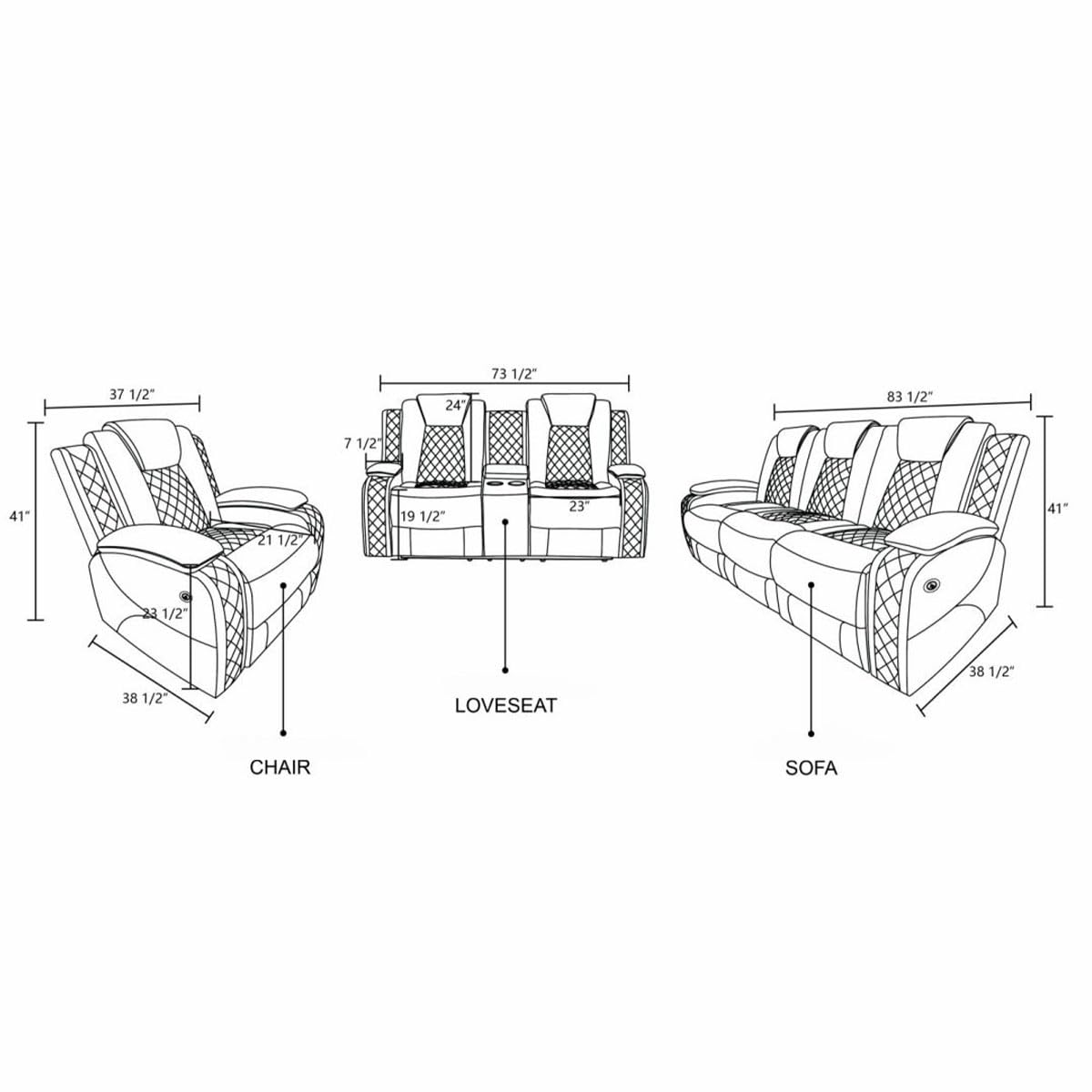 Electric Power Recliner Sofa Living Room Furniture, Comfy Home Theater Breathing Leather Seating with USB 2.0 Charging Ports, LED Light Strips, Fold-Down Table & Wireless charging device (Black)