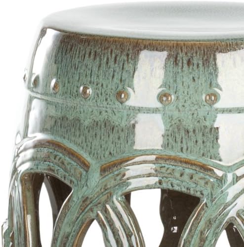 SAFAVIEH Home Collection Double Coin Antique Blue-Green Ceramic Indoor/ Outdoor Decorative Garden Stool (Fully Assembled)