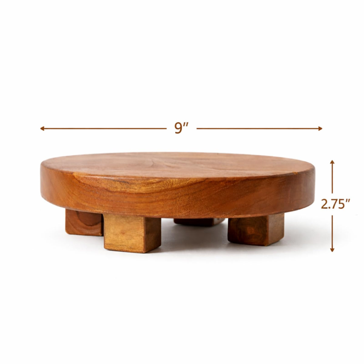 JOLLYMER Teak Handmade Display Riser for Bathroom Counter Decor, Round Pedestal Stand for Shelf, Home Centerpiece Decor