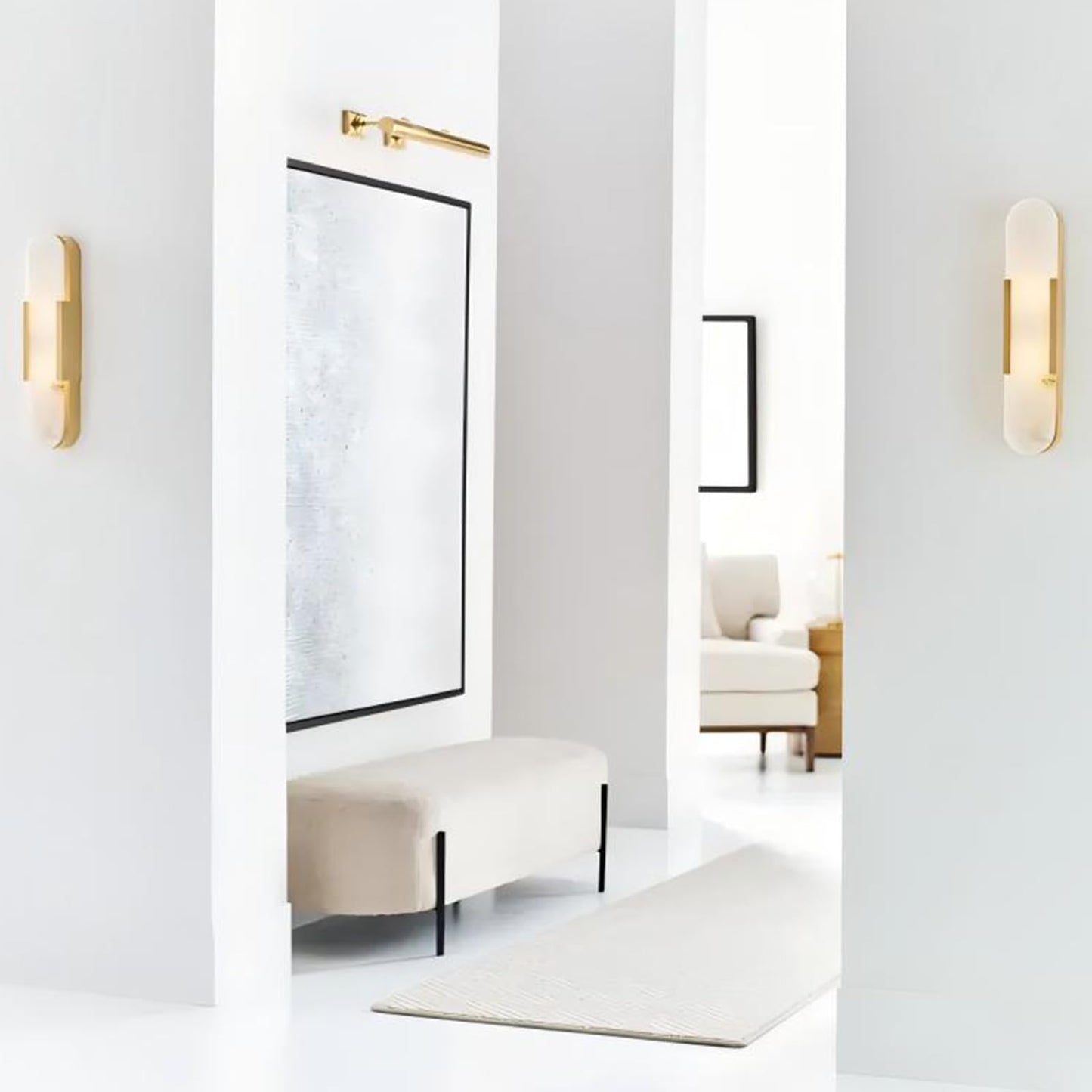 VANZARLA Modern Gold Wall Sconces for Living Room, Marble Sconce Wall Light Fixtures for Bedroom, Alabaster Sconce Lighting for Entryway Bathroom, 1 Pack