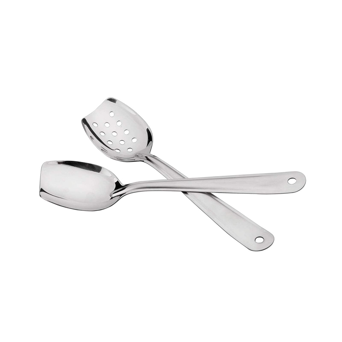 IMEEA 10 Inch Flat Bottom Scraping Cooking Spoon Set of 2, 18/8 Stainless Steel Slotted & Solid Stirring Spoon, Flat Edge Kitchen Spoon for Stir Fry, Sauce, Soup, Instant Pot