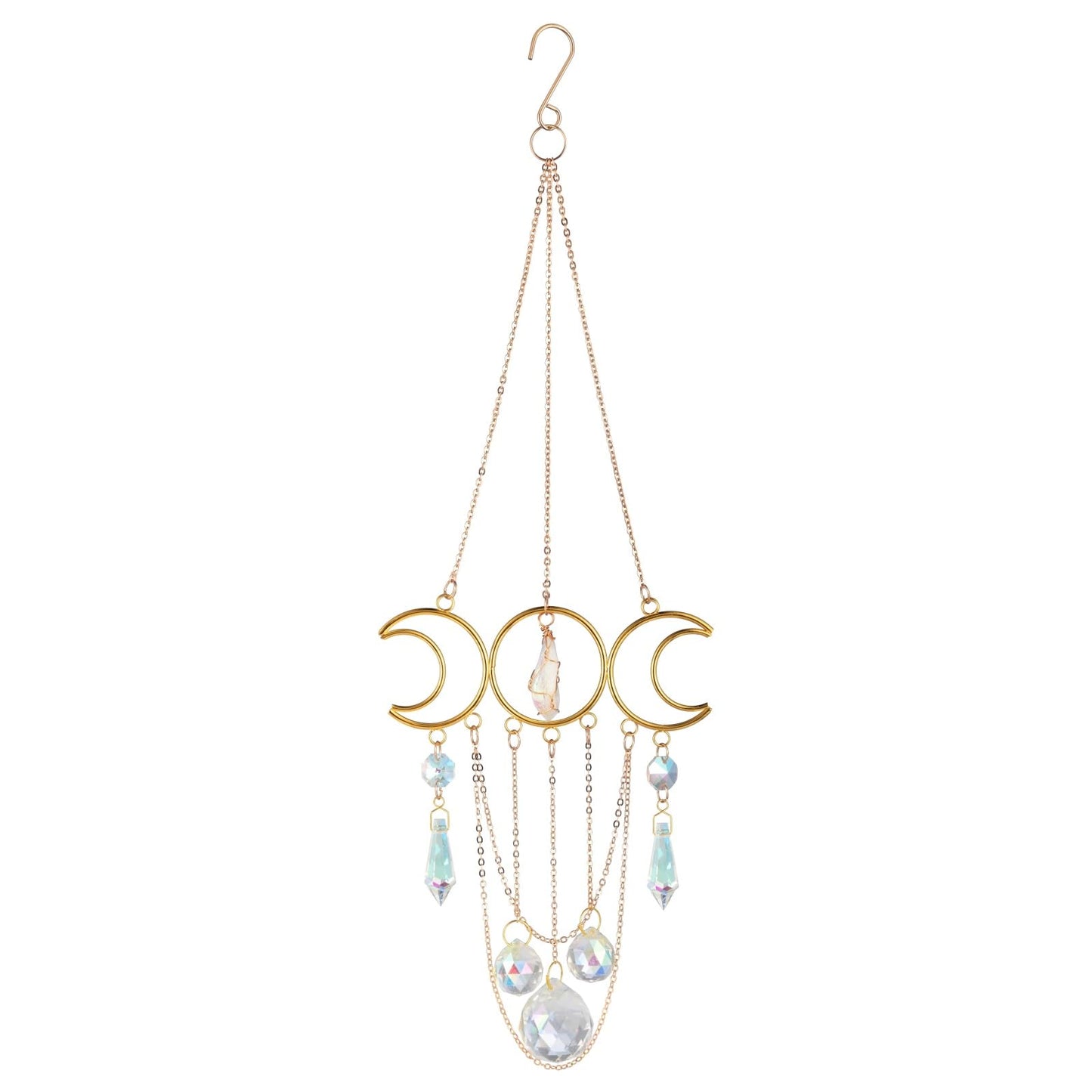 Bohemian Moon Crystal Suncatcher, Hanging Crystal Decoration for Window