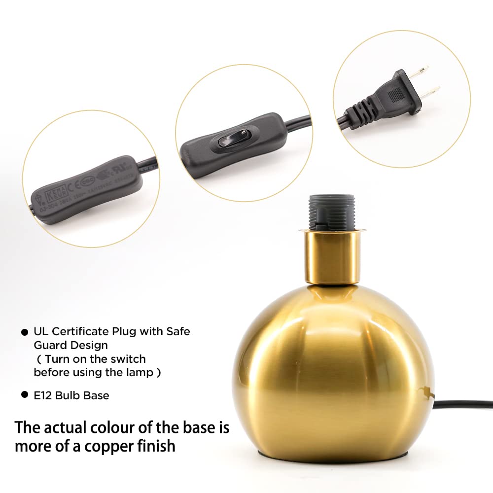 KUNJOULAM Small Bedside Lamp, Mid Century Lamp with Brass Base, Nightstand Table Lamp for Bedroom, Living Room, Bookshelf, Modern Accent Mini Table Lights Black Plastic Fabric Shade