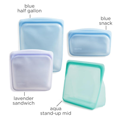 Stasher Premium Silicone Reusable Food Storage Bags, 4-Pack, Endangered Seas, Multi-Use Food Storage Bags, Lunch Bag, Travel Containers, BPA Free, Leak-free, Dishwasher-Safe, Eco-friendly