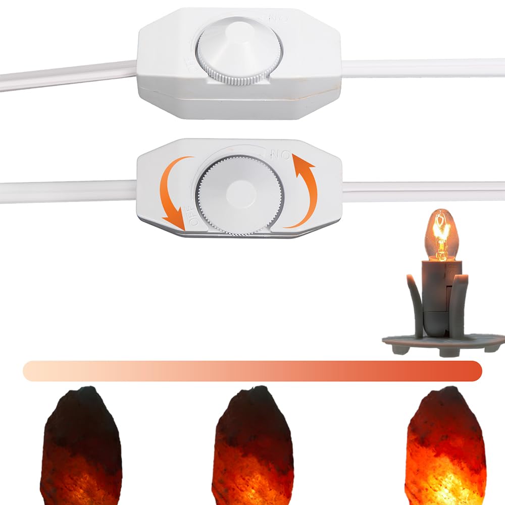 KODBPJ Himalayan Salt Lamp Cord, with Dimmer Switch,Christmas Bulb,Salt Lamp Cord with Dimmer Control and Base Assembly,6 Feet,E12 Base for Himalayan Salt Lampsand with 6 Free 7-15W Bulbs (White)