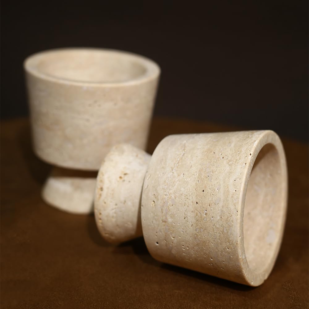 Premium Natural Marble Small Stone Pillar Candle Holder, with Unique Veined Pattern, Decor for Desk, Nightstand, Bathroom or Living Room, Luxe Home for Tea Light