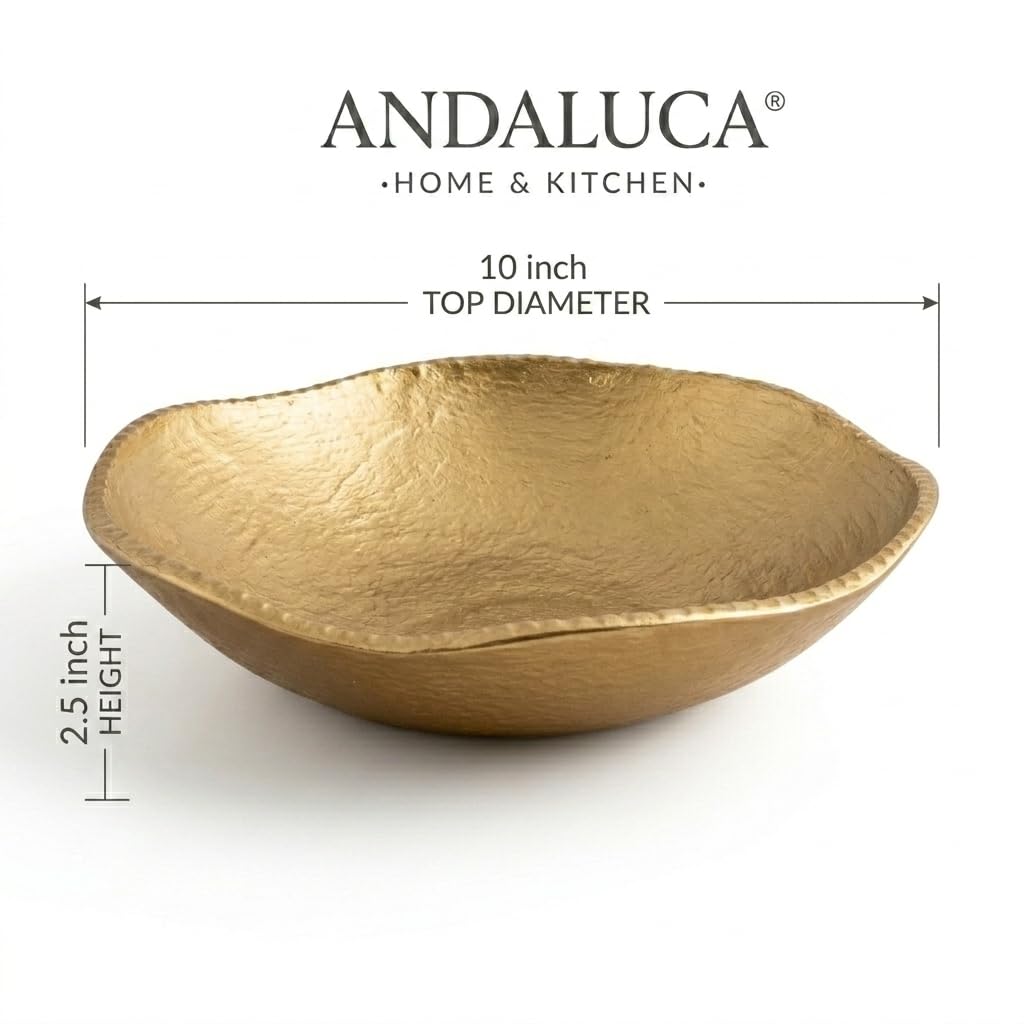 ANDALUCA Decorative Cast Metal Round Bowl 10 inch (Gold)