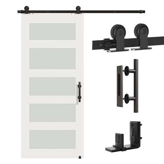 WINOVERCO Barn Door Hardware kit 6FT(Whole Set Include Sliding Barn Door Track Kit & Barn Door Handle & Floor Guide) for Single Door-Heavy Duty