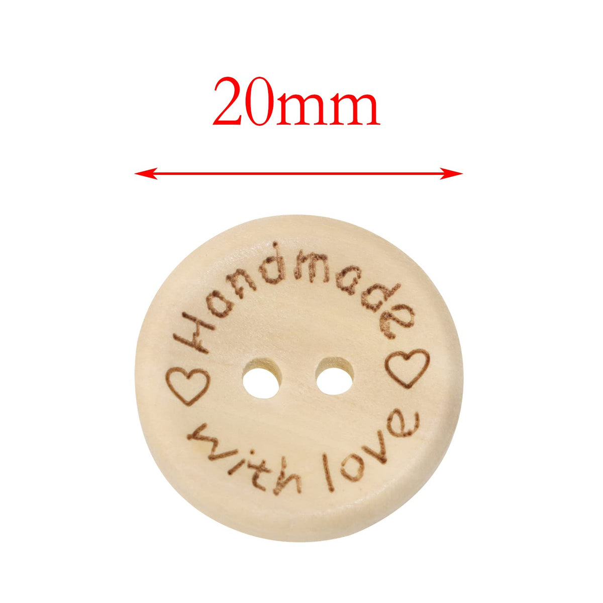 Shapenty Wooden Handmade with Love Buttons 2 Holes Round Sewing Buttons for Gift Giving Crochet Knitting Craft Projects Scrapbook Clothing Hats Sweater Decor Accessories, 50PCS (20mm)