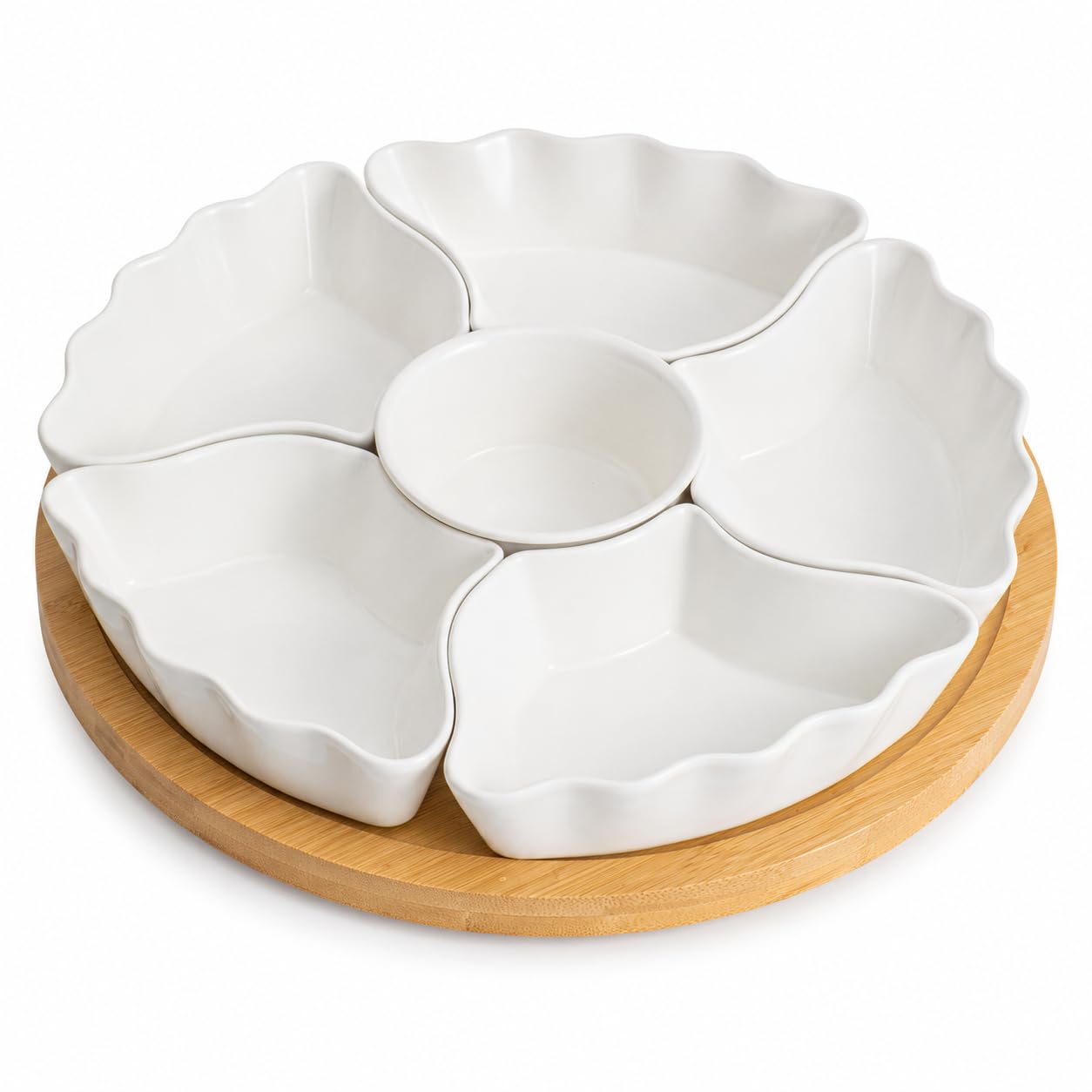DLIM HOME 7-Piece Divided Serving Tray Set for Party, 12-Inch Rotating Serving Tray for Dining Table with Removable Dividers, Lazy Susan Platter for Charcuterie, Appetizers & Snacks