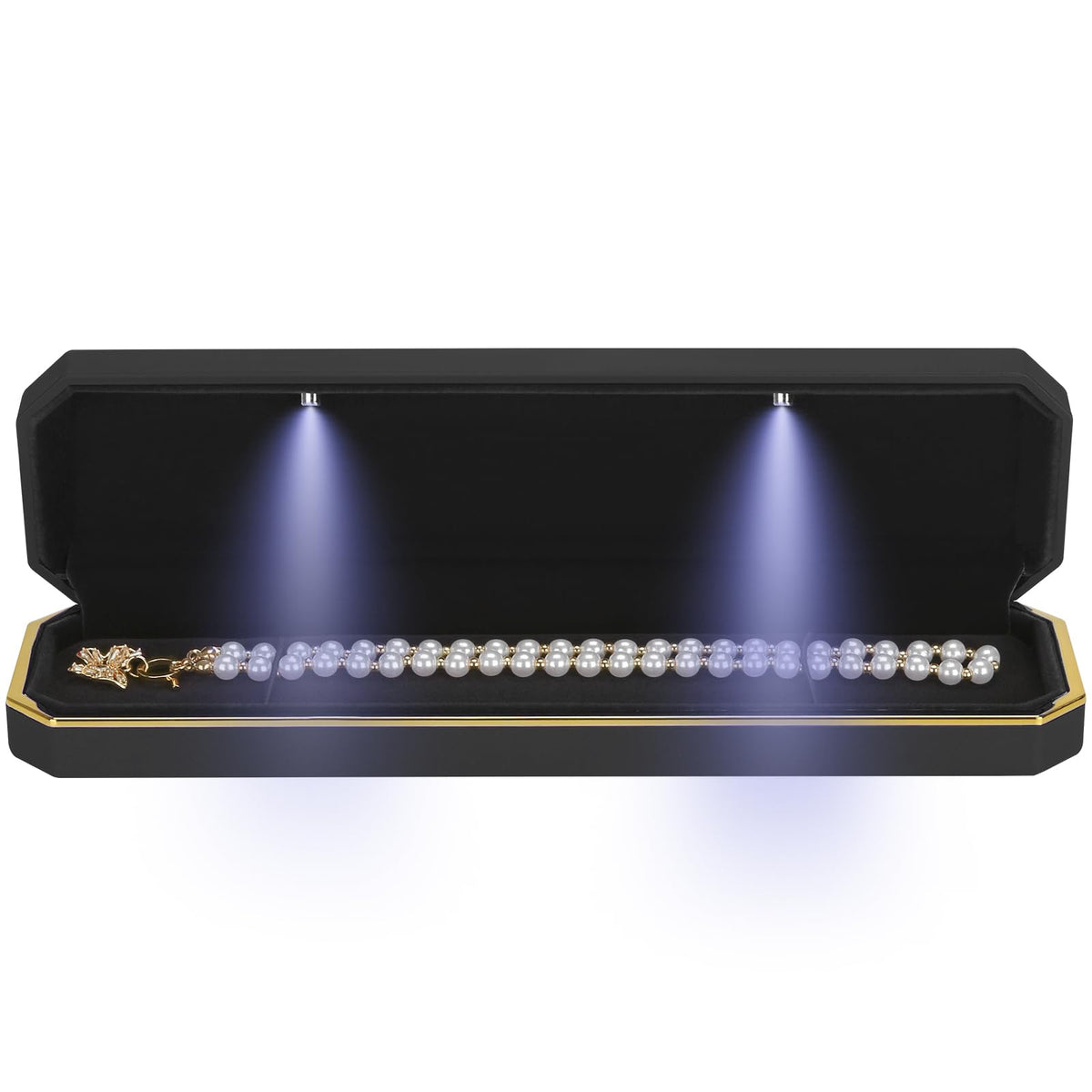 Luxury LED Necklace Long Chain Gift Box with LED Light, Velvet Jewelry Box Storage Case Organizer Holder (Black)