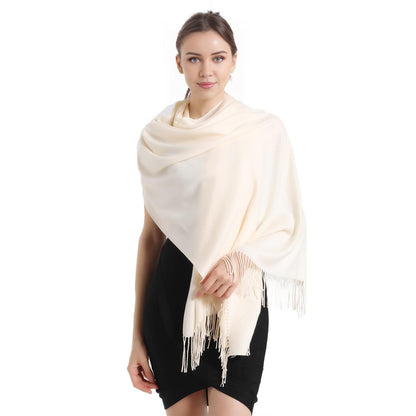 vimate Cream Pashmina Scarf, Women Pashmina Shawls and Wraps with Thickness for Bridal Bridesmaid (UK-Off White)