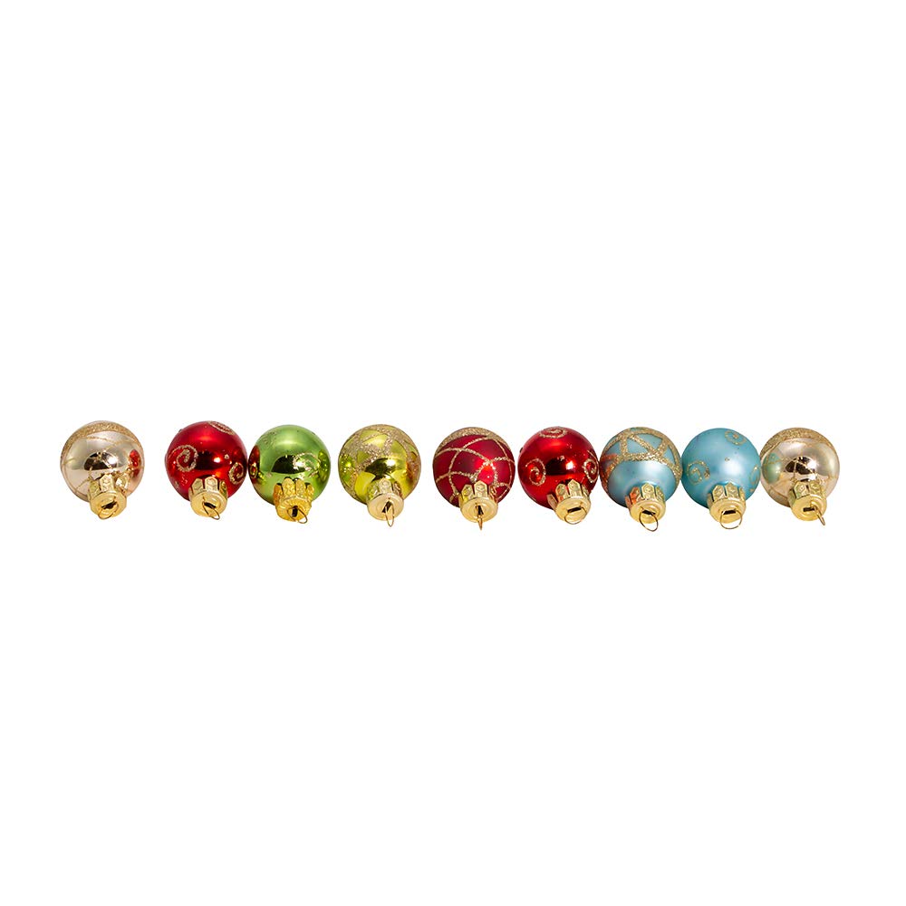 Kurt Adler Petite Treasures Multi Color Ball Christmas Ornament, Set of 9, 1 inch (C1899)