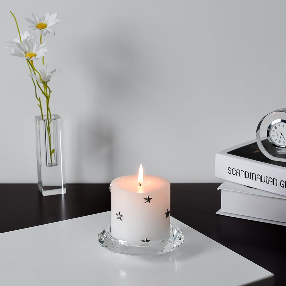 DONOUCLS Crystal Candle Holders Pillar Candlestick Decorations for Home Party Dinner Christmas Suitable for Large Cylindrical Candles Hand-Cut 4.3'' X 1'' Clear