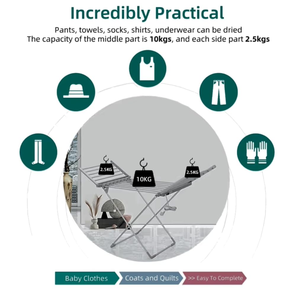 AMOS 230 Electric Heated Clothes Dryer Rack with Cover, Folding Energy-Efficient Indoor Laundry Airer for Fast Drying, Portable & Compact