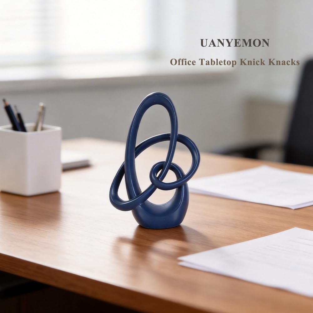 Modern Blue Knots Decor - 7.1" Resin Blue Knot Statue, Abstract Navy Art Sculpture Home Decor for Living Room, Coffee Table, Shelves, Entryway, Office Tabletop Accent, Decorative Knick Knacks Gift