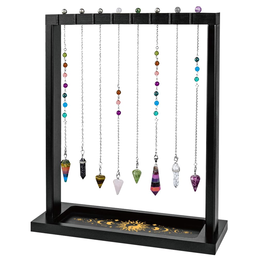 BEUNITONE Taiji Design Display Stand, Wooden Crystal & Jewelry Holder Organiser for Necklaces Stones, Divination Tools and Witchcraft Supplies for Home Decor, Market Stall and Craft Fair Showcase