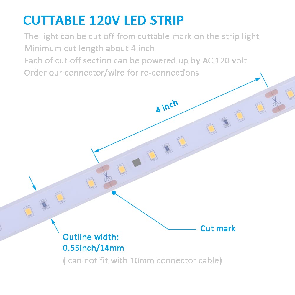 120V Dimmable LED Strip Lights 4200K Daylight, Work with Smart Plug,110V Dimming by Wall Dimmer, No Driver Need, Waterproof IP65, Length 16.4ft Under Cabinet Light, 115V Cove Light Accent Lighting