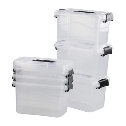 Doryh 5 L Plastic Storage Bin with Lid, Clear Transparent Box With Black Handles Set of 6