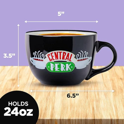 Silver Buffalo FRIENDS Central Perk Black Ceramic Mug Oversized for Coffee, Soup, 24 Ounces
