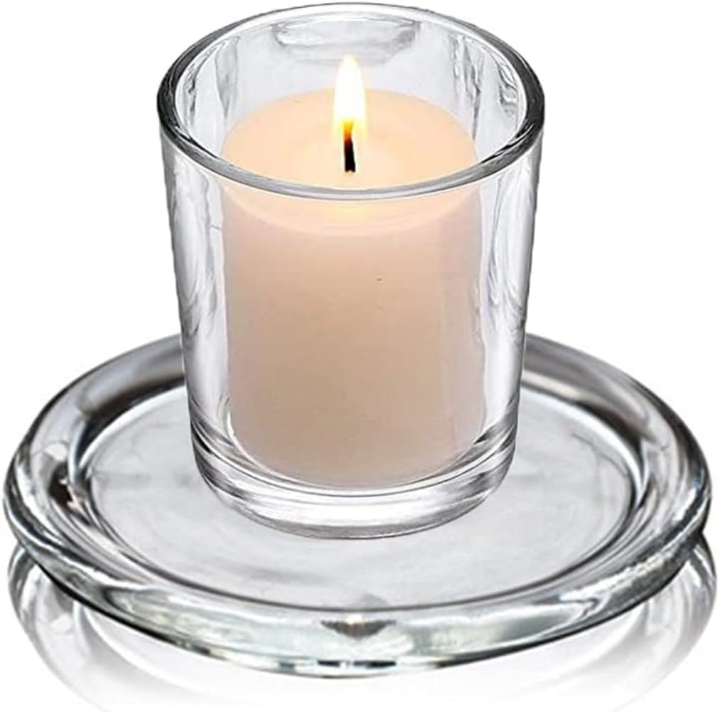 Cumuiu Glass Candle Holder 2 Pack 5 Inch Clear Beautiful Transparent Round Candle Plate (2pack 5inch)