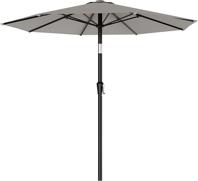 AreShark 9 FT Patio Umbrella for Outdoor, Outdoor Table Umbrella with Push Button Tilt and Crank, Outdoor Patio Umbrellas with 8 Sturdy Ribs for Market, Garden, Pool (Light Gray)