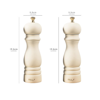 BF BILL.F SINCE 1983 Salt and Pepper Mill Set, Wooden Pepper Mill, Set of 2 Manual Salt Pepper Shaker Mill, Refillable, 7 Inches (Cream Set)