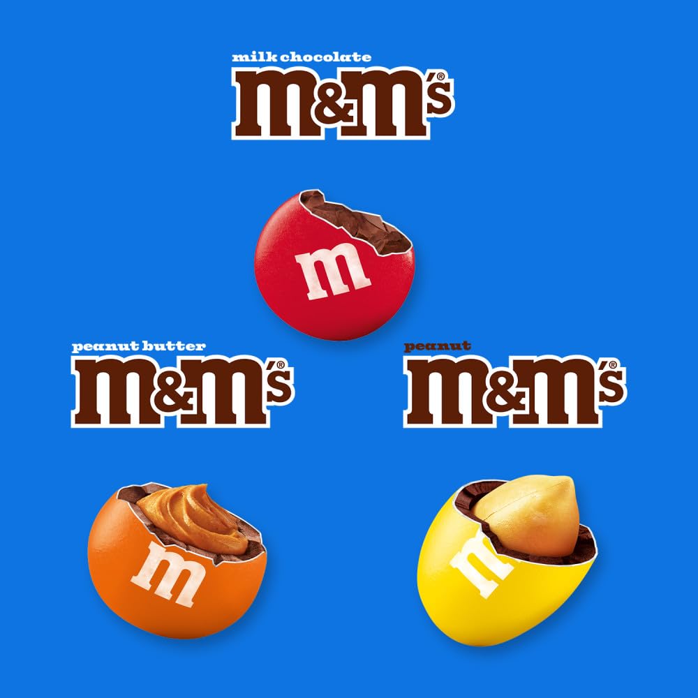 M&M'S Fun Size Assorted Chocolate Candy Variety Pack, Milk Chocolate, Peanut & Peanut Butter Party Size Bags for Party Favors, Halloween, Offices, and More, Bulk Candy, 19.41 Oz