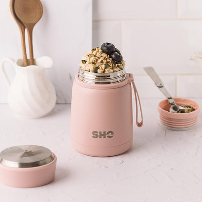 SHO Food Flask - Vacuum Insulated, Double Walled Stainless Steel Food Flask & Food Container - 10 Hours Hot & 20 Hours Cold - 530ml 800ml - BPA Free (Dusty Rose, 530ml)