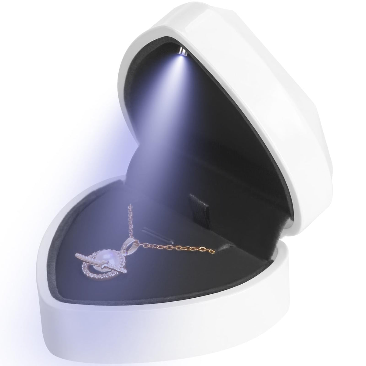 LETURE Heart Shaped LED Pendant Necklace Box, Jewelry Gift Boxes for Bracelet Bracelets, Small Jewelry Display with Light for Proposal Engagement Wedding Valentine's Day (White)