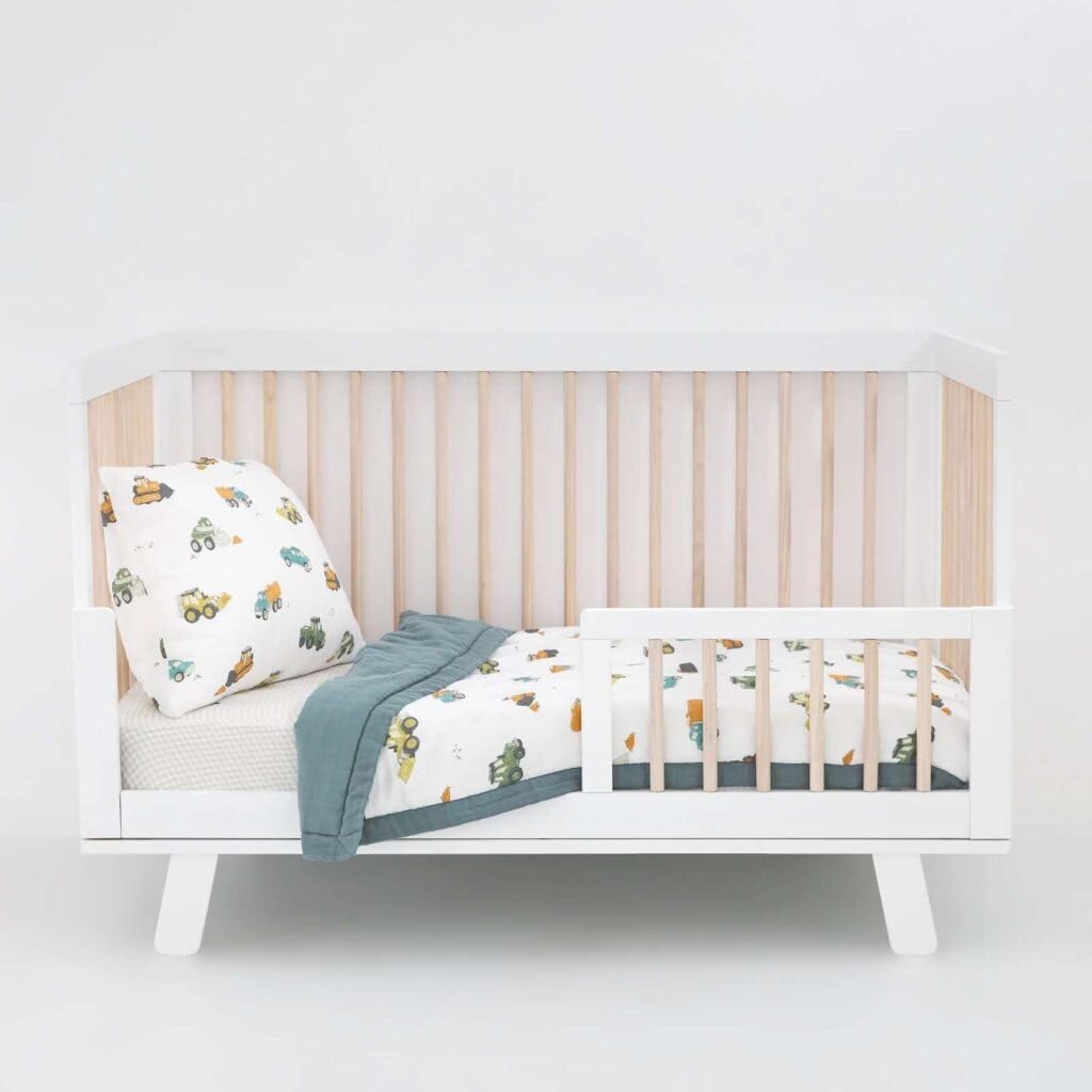 Little Unicorn Muslin Comforter Blanket | Soft & Breathable Muslin Fabric | 36"x50" | 100% Cotton | Crib & Toddler Bed Blanket (Work Trucks)