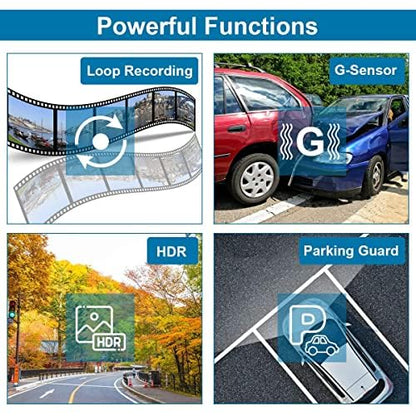 Dash Cam Front and Rear with Card FHD 1080P 3”IPS Screen Dual Camera Dash Cams DVR Car Driving Recorder 170°Wide Angle HDR Dashboard Camera Night Vision Parking Mode Motion Detection Loop Recording