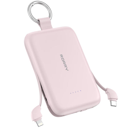 RORRY Portable Charger, 10000mAh PD 30W Fast Charging Portable Charger Power Bank with Built-in Cables, Travel Keychain Charger Battery Pack for iPhone 17/16/15/14/13/12, for AirPods 2/3/4/Pro, Pink