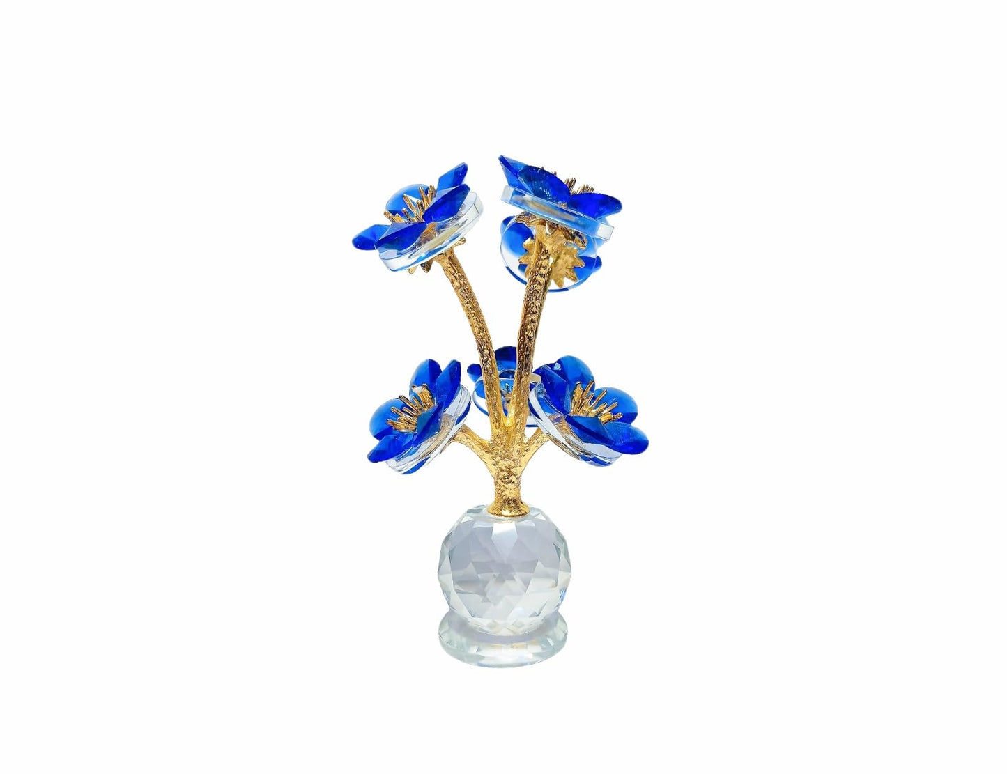 WF Crystal Flower Tree Figurine, Artificial Flowe, Easter Decorations Decorative Glass Sculpture for - Home Office Desk Student Study Room Accent, Modern Minimalist Table Centerpiece 6.6" (Blue)