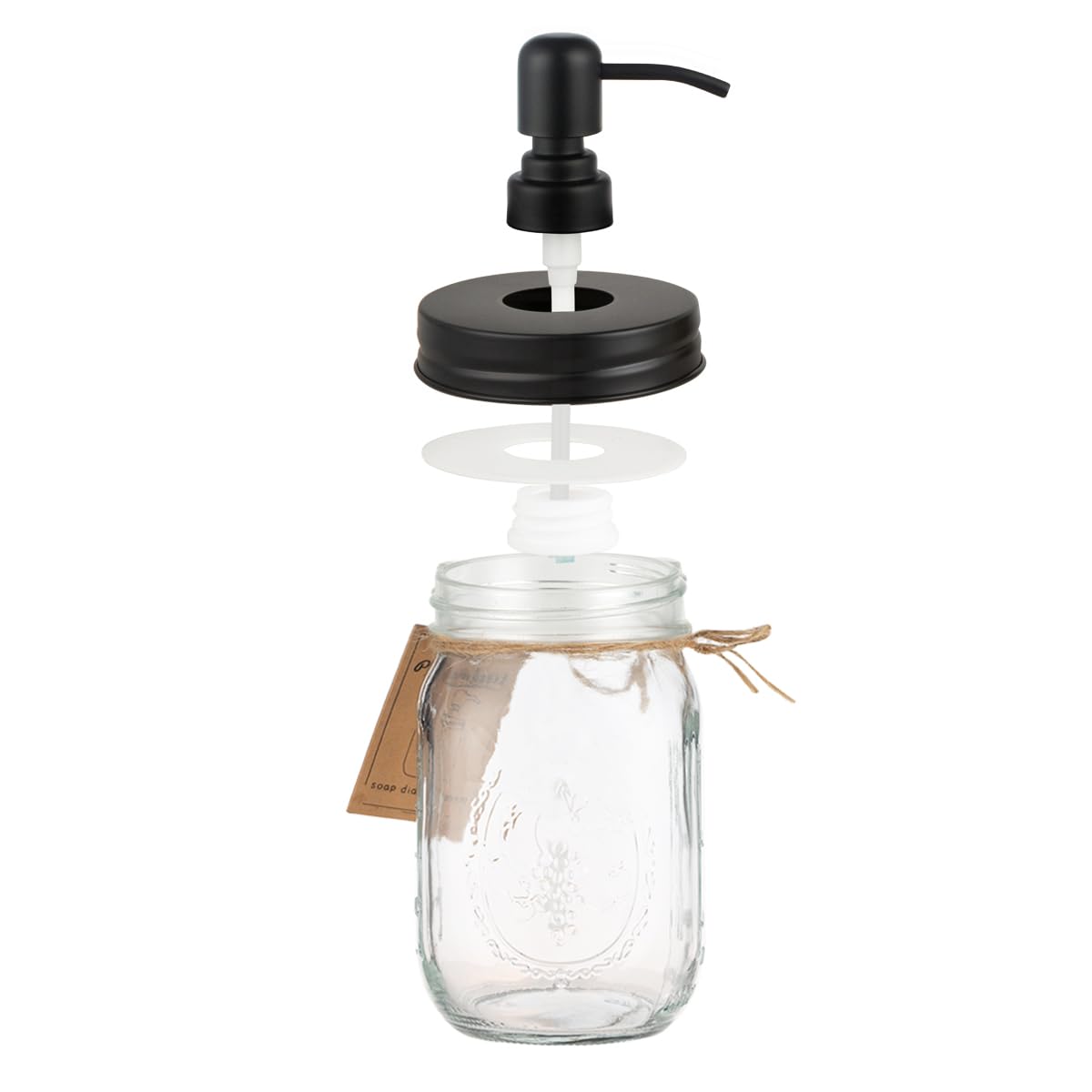 Plomkeest 16oz Mason Jar Soap Dispenser Clear Glass Jar with Rust Proof Stainless Steel Pump Liquid Soap Dispenser for Bathroom,KitchenDecor Great for Lotions, Liquid Soaps（Black